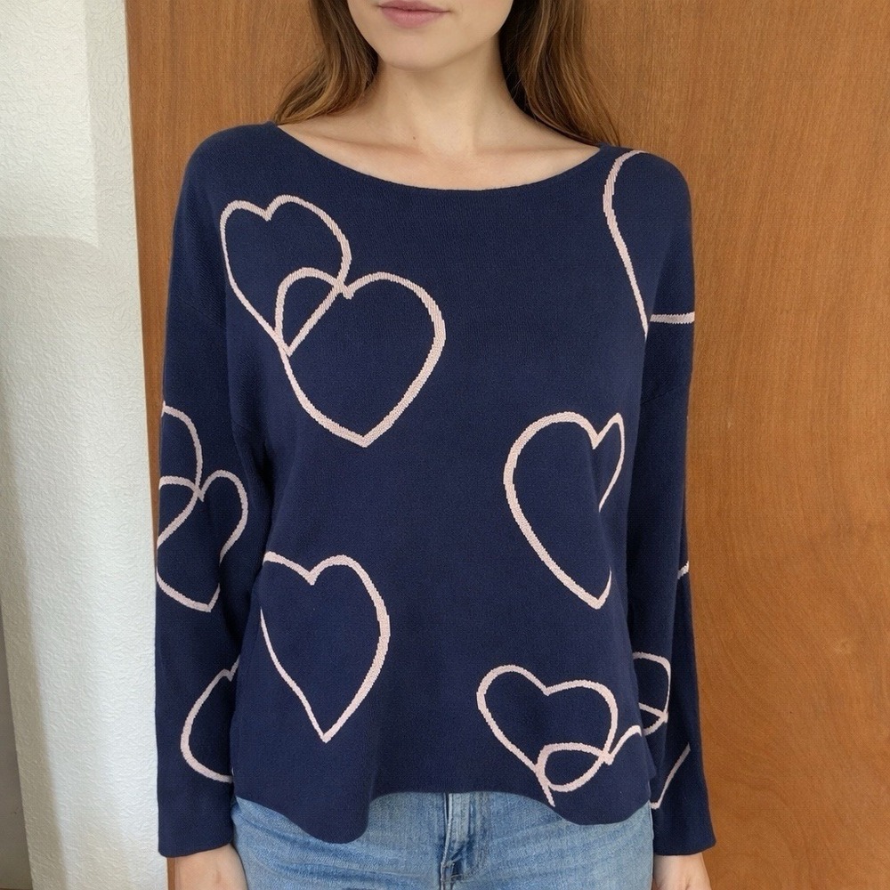 Philosophy Sweater Navy With Pink Hearts Size Small Lovecore Romantic Preppy